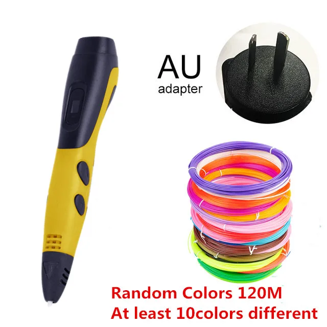 AU YELLOW 120M USB кабель 3D Ручка с 12 цветов 36 метров PLA нити печать Ручка Поддержка ABS и PLA Дети Diy ручка для рисования с ЖК-дисплеем - Цвет: AU YELLOW 120M