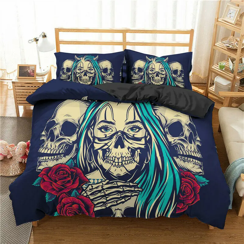 Gothic Skull Bedding Set 2/3Pcs Duvet Cover & Pillowcase(s) 3D Printed Quilt Cover Home Textile Gift 