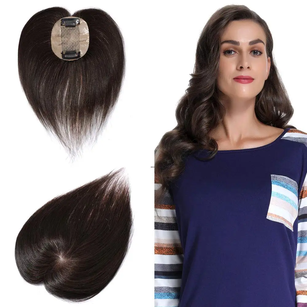 

100% Human Hair Silk Base Top Hairpiece For Women Clip In Crown Topper Hand-made Toppee Hair Top Piece Thinning Hair