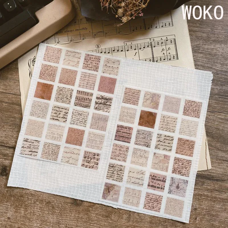WOKO 4Sheets Retro Stamp Letter Postmark Musical Note Old Handbook Material Deco Die Cut Sticker DIY Bullet Journal Scrapbooking