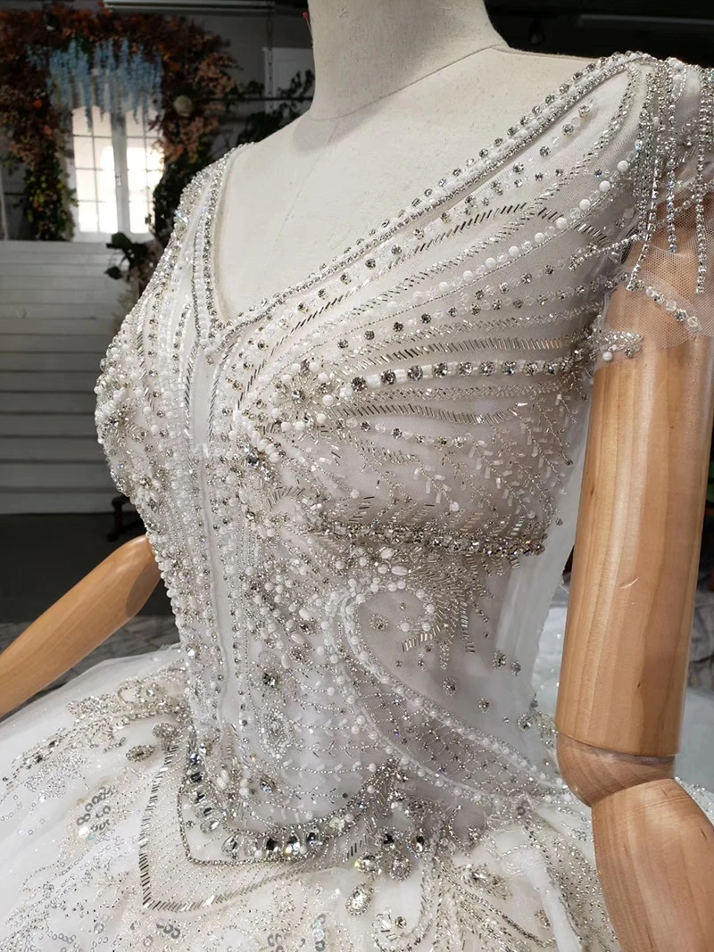 HTL963 супер бальное платье свадебное платье со съемным шлейфом тяжелые Свадебные платья ручной работы из бисера Новая мода молния сзади robe de mariage