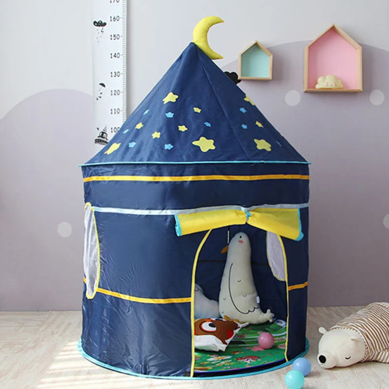 Portable Blue/Pink Prince Foldable Tipi Camping Toy Tent for Kids Children Castle Play House for Kids Best Gift Beach Tent