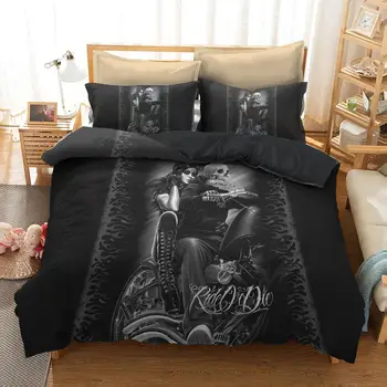 

Double Sizes Duvet Cover With Pillow Cases Rider Girl Bed Linens Set Gothic Skull / Monroe Bedding Set Twin Full Queen King