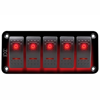 

12V-24V 5 Gang red Rocker Switch Panel Circuit Breaker Boat Marine Waterproof