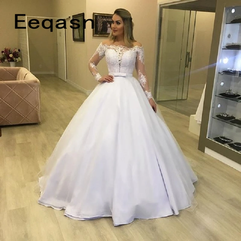 

2020 Luxury Long Sleeves Lace 2 in 1 Wedding Dress with Removable Skirt Ball Gown Bride Dress Vestido de Noiva Custom Made