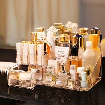 

Transparent Cosmetic Storage Box Lipstick Grid Make Up Organizer Plastic Storage Container Large Capacity With Drawer Dresser