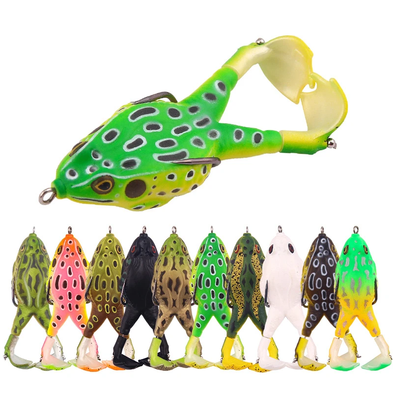 Lifelike Portable Soft Fishing Lures Bass Bait Rubber Frog Double Propellers 