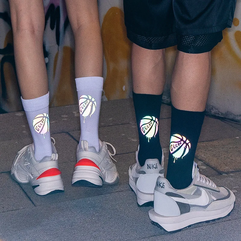 Luminous Socks Men&ampWomen Unisex Basketball Night Reflection Light Sports Men's Women's Long | Женская одежда