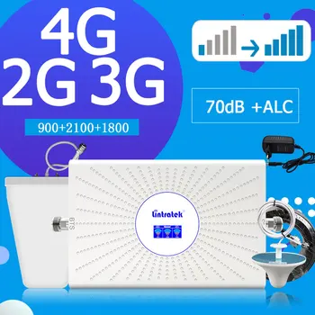 

lintratek tri band repeater gsm 2g 3g 4g cellular amplifier GSM 900 LTE 1800 WCDMA 2100 Signal booster Mobile Cell phone Booster