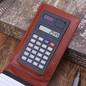 

Pocket A7 Notebook Leather Cover Notepad Memo Diary Planner With Calculator Business Work Office Supplies