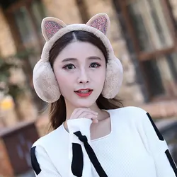 2021 Fashionable Glitter Ears Plush Earmuffs Fluffy Earflap Headband 3D Cat Rabbit Fox Animal Ears Warmer Shiny Sequin Earmuffs