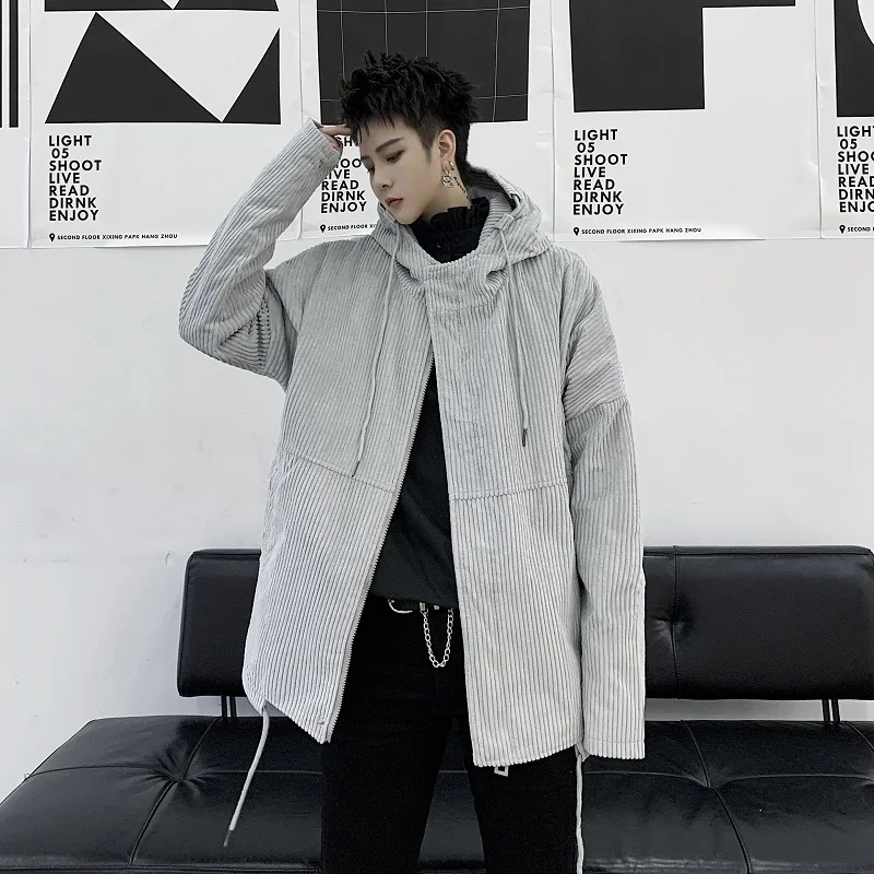 

Men Spring Autumn Striped Corduroy Hooded Jacket Overcoat Male Women Vintage Fashion Casual Coat Outerwear