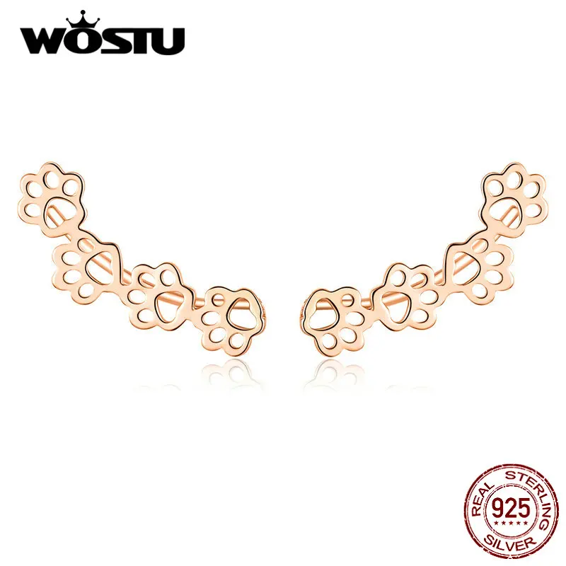 

WOSTU 925 Sterling Silver Pet Paw print Dog Footprint Stud Earrings For Women Anniversary Earring Silver Jewelry Gift FIE430