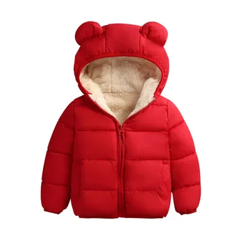 

3M-3Y Baby Winter Coat Kids Plus velvet Solid 3D Bear Ear Hooded Down Jacket Overalls Snow Warm Clothes For Children Boys Girls