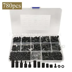 780pcs M3 Nylon M-F Hex Standoff Spacers /Screw /Nut / Washer Assortment Kits with Plastic Box Set Black or White