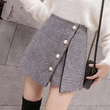 Новые женские шорты с высокой талией юбки корейские модные нестандартные однобортные шерстяные шорты Осенние Зимние Повседневные шерстяные брюки