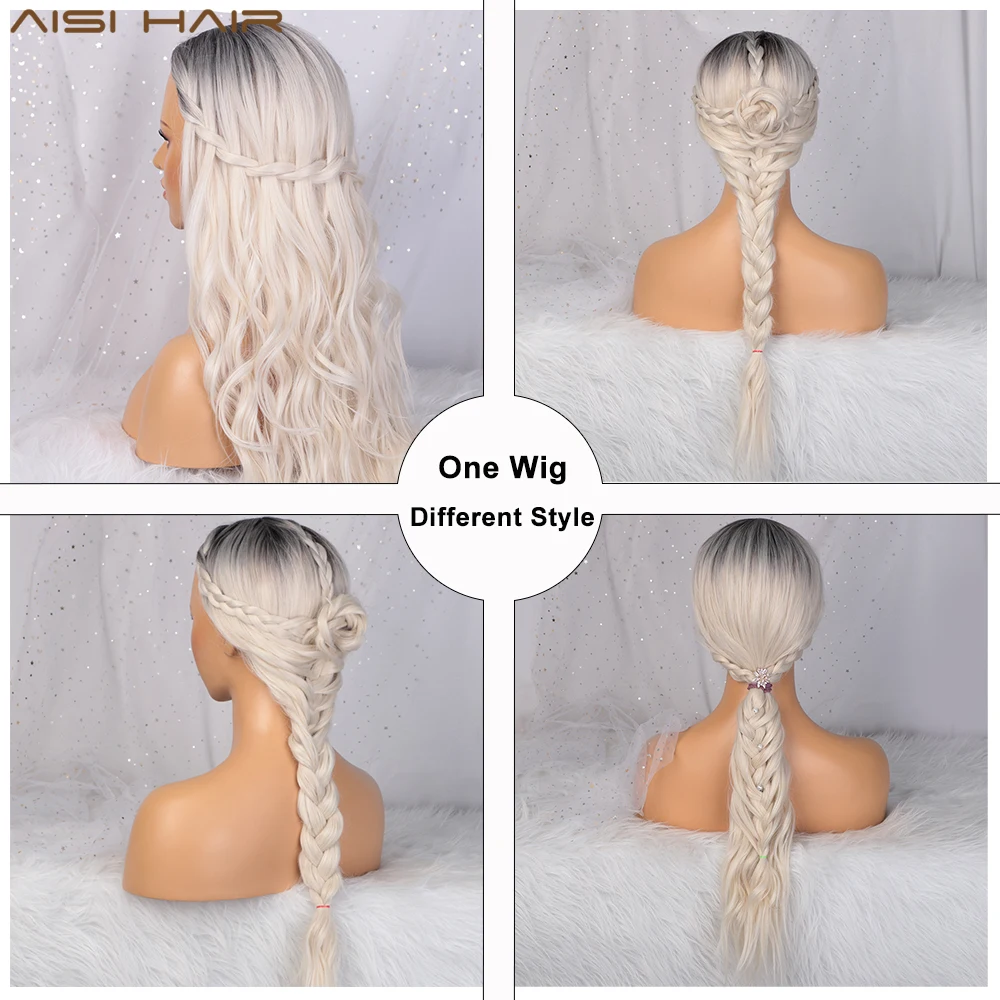 AISI HAIR длинные волнистые волосы Омбре белый парик серый/фиолетовый/красный