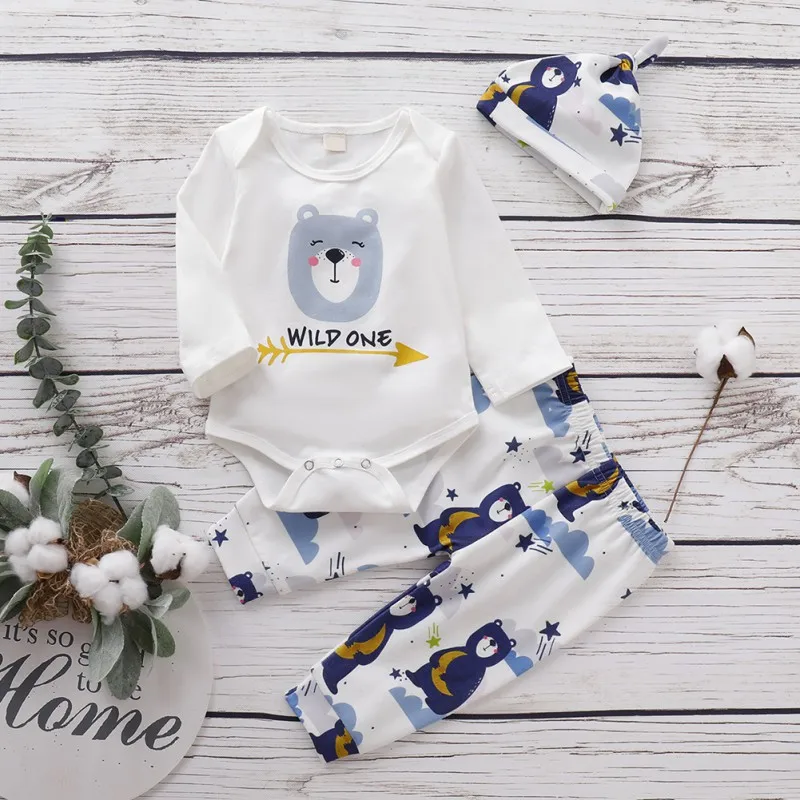 

Spring Autumn Casual Fashion Kids Clothes Baby Girl Boy Printing Rompers And Trousers Kids Four-piece Outfit Set