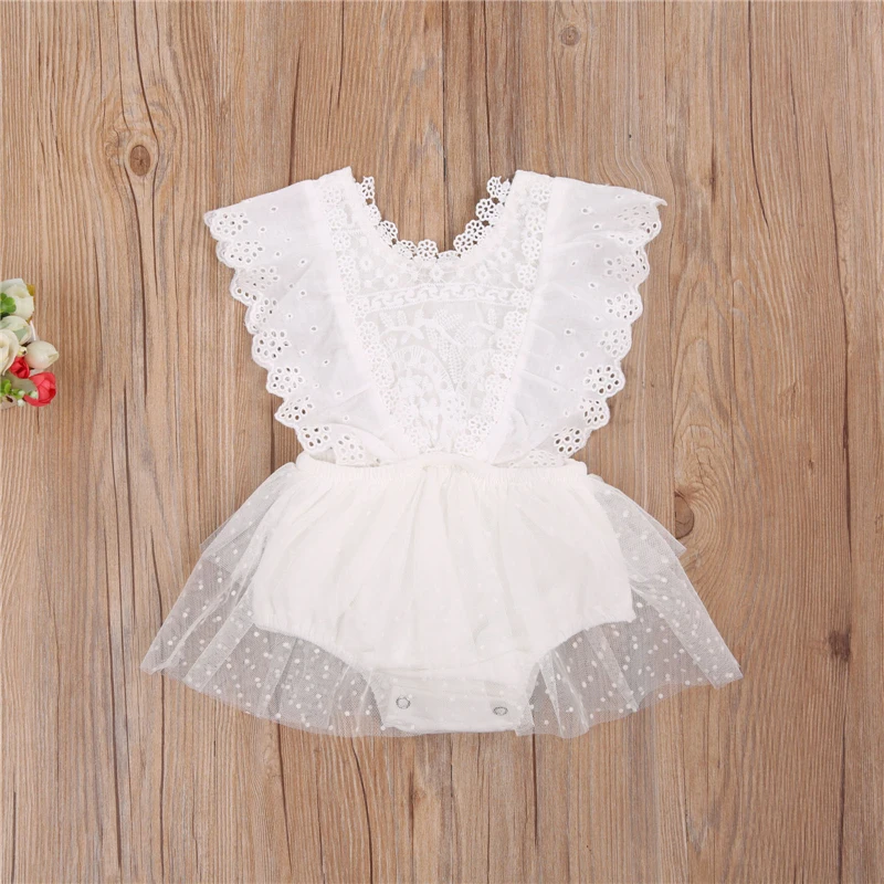 2021 Summer Infant Baby Girl Cotton Romper White Lace Ruffle Jumpsuit