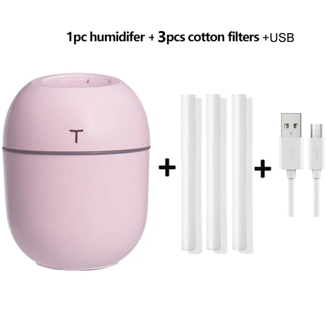 200ML Mini Ultrasonic Air Humidifier Romantic Light USB Essential Oil Diffuser Car Purifier Aroma Anion Mist Maker With LED Lamp Pink