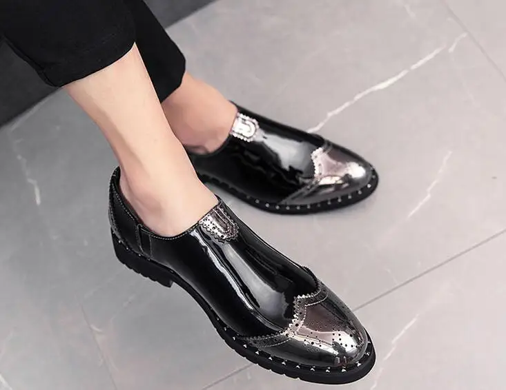 Britain designer New pointed mixed color oxfords Brogue shoes Wedding Flats Dress Homecoming Prom Formal shoes