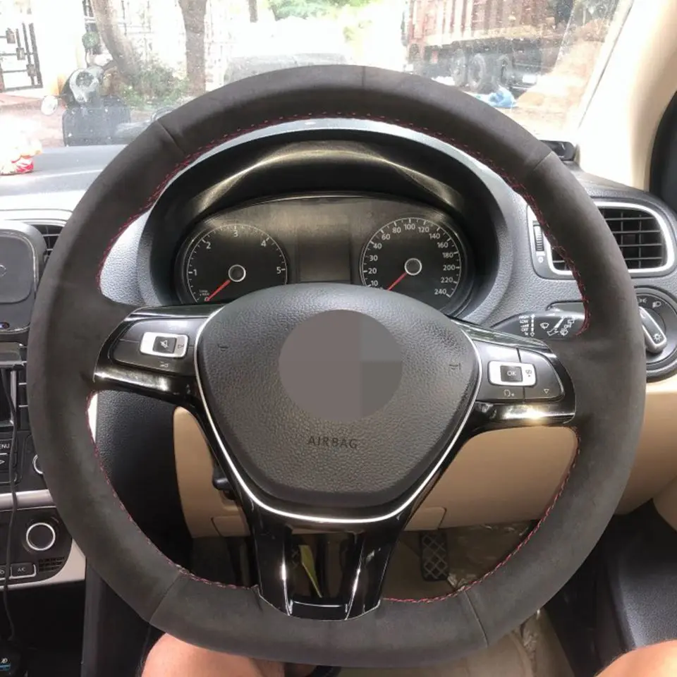 Сделай Сам черный замшевый ручной сшитый автомобильный чехол на руль для Volkswagen VW Golf 7 Mk7 Polo Jetta Passat B8 Tiguan Sharan