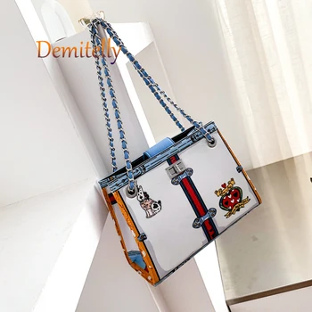 

New Women's Chain Tote Bag Fashion Cartoon Animal One Shoulder Crossbody Bag Ladies Striped Tote Bag Hand Crossbody Bag Wallet