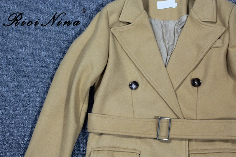 RICININA, шерстяное пальто для женщин, зимние куртки, теплые, для женщин, Lepal, с поясом, одноцветные, повседневные, большие размеры, куртка для женщин, осень, короткая верхняя одежда