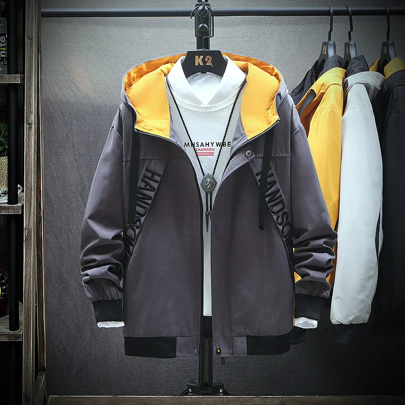 

Streetwear Embroidery Male Hooded Jackets Solid Color Men's Coat Black Khaki Yellow Gray M-4XL Men's Hooded Jackets Coat