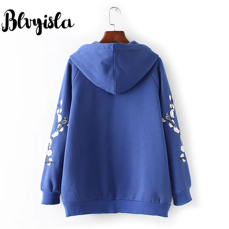 Blvyisla 4XL утолщенный свитшот на молнии с капюшоном плюс размер женские зимние теплые толстовки вышивка цветок шикарное пальто Топ