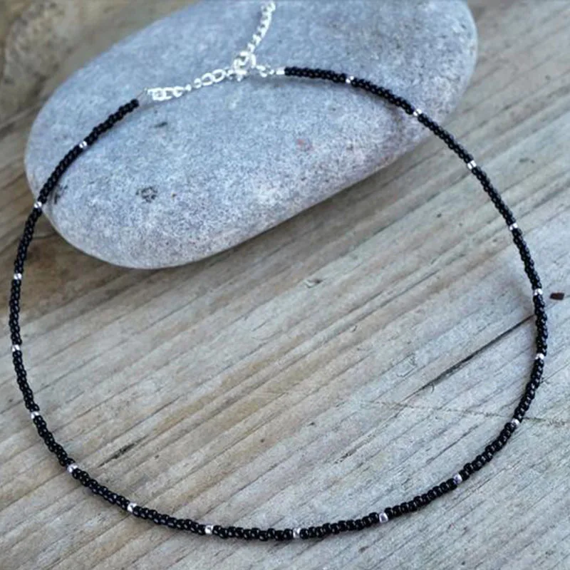 Black & Silver Beaded Choker Boho choker - Image 3