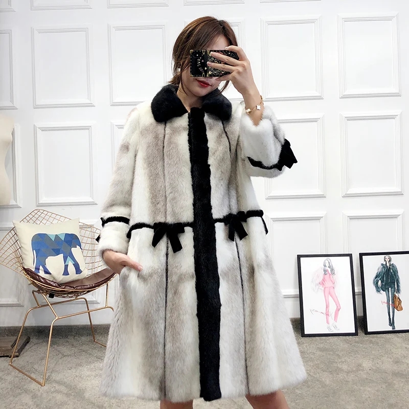 Cross mink Зимний женский длинный крест из натурального меха норки - Цвет: Cross mink