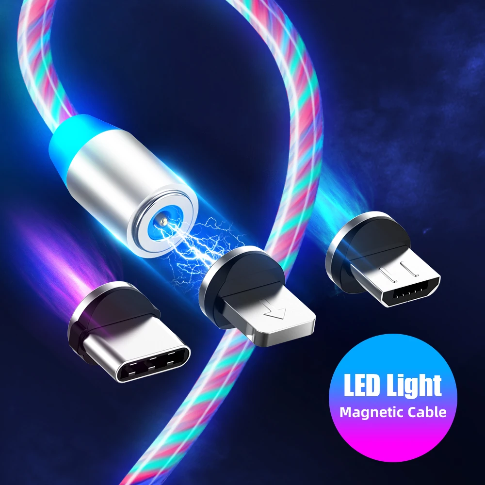 

Glow LED Lighting Fast Charging Magnetic USB Type C Cable Micro USB Type-c 8 Pin Charger Cable Wire for iPhone Huawei Samsung