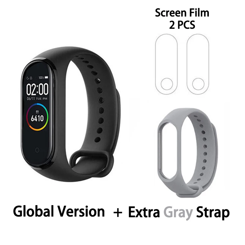 GB gray film Xiaomi mi-браслет 4 сердечного ритма фитнес цветной сенсорный экран mi Band 4 умный Браслет 135 мАч Bluetooth 5,0 музыкальный браслет - Цвет: GB gray film