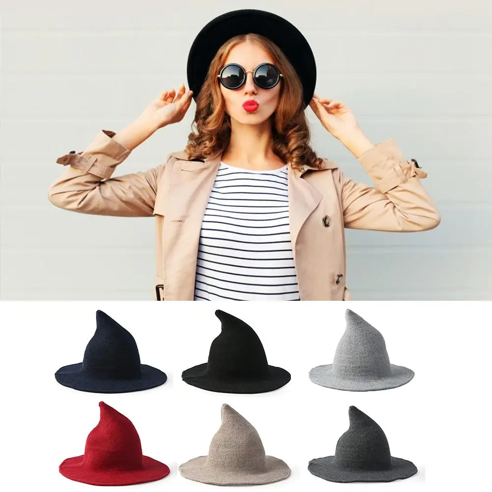 Witch Hat Diversified Along The Sheep Wool Cap Knitting Fisherman Hat Female Fashion Witch Pointed Basin Bucket for Halloween