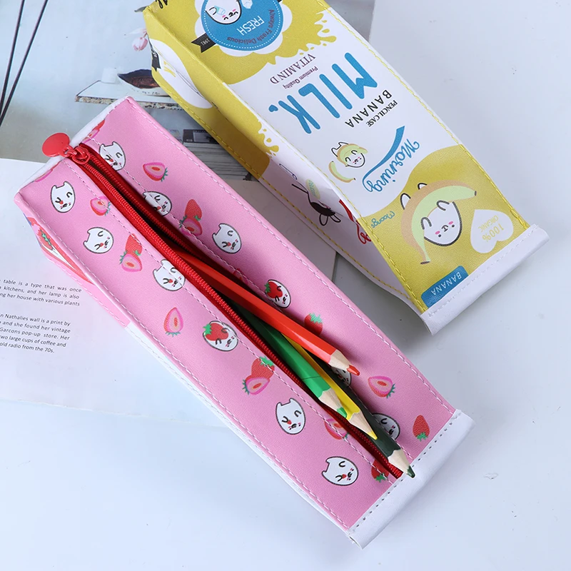 1pcs Cartoon Milk Bottle School Pencil Case Cute Pu Pen Bag Storage Pouch Stationery
