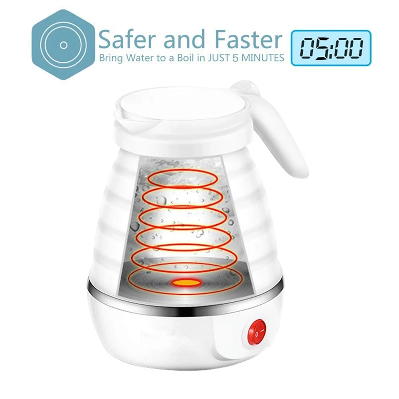 Travel Foldable Electric Kettle - Fast Water Boiling - Food Grade Silicone - Small, Collapsible, Portable - Boil Dry Protection