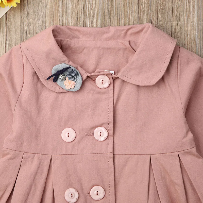 Focusnorm Embroidered Turn-down Collar Trench Baby Girl Fashion Long Sleeve Solid Cute Patchwork Lace Coat For Girl 0-4 Years