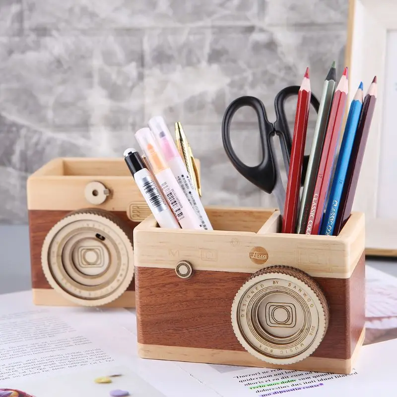 Креативная камера узор деревянная ручка Карандаш Чехол подставка для настольного компьютера коробка для хранения мелочей многоцелевое использование L41E