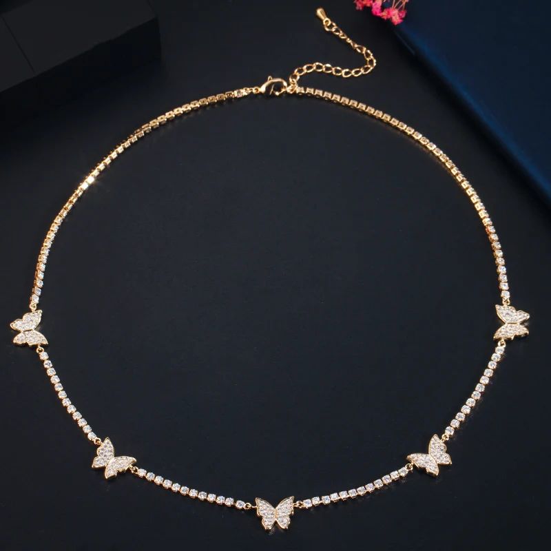 ThreeGraces 2020 Fashion Famous Brand Jewelry Elegant Butterfly Drop CZ White Crystal Pendant Chocker Necklace for Women PN104