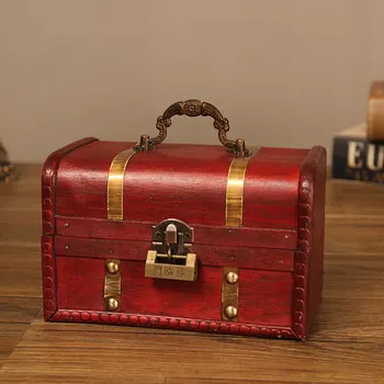 

Vintage Retro Wood Case with Lock Treasure Chest Wooden Storage Container Box Trinket Jewelry Box Bracelet Orgnizer