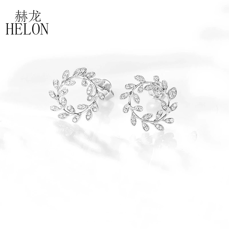 HELON Solid 14k белое золото круглые 0.21ct натуральные Алмазы обручальные свадебные серьги-гвоздики женские Уникальные изысканные модные ювелирные изделия