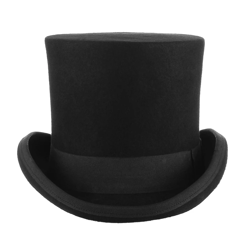 GEMVIE 17 см шерсть фетр бобра Высокий Верх шляпа Топпер Дерби шляпа-цилиндр для женщин мужчин Mad Hatter Карнавальный Костюм Шляпа Волшебника - Цвет: Черный