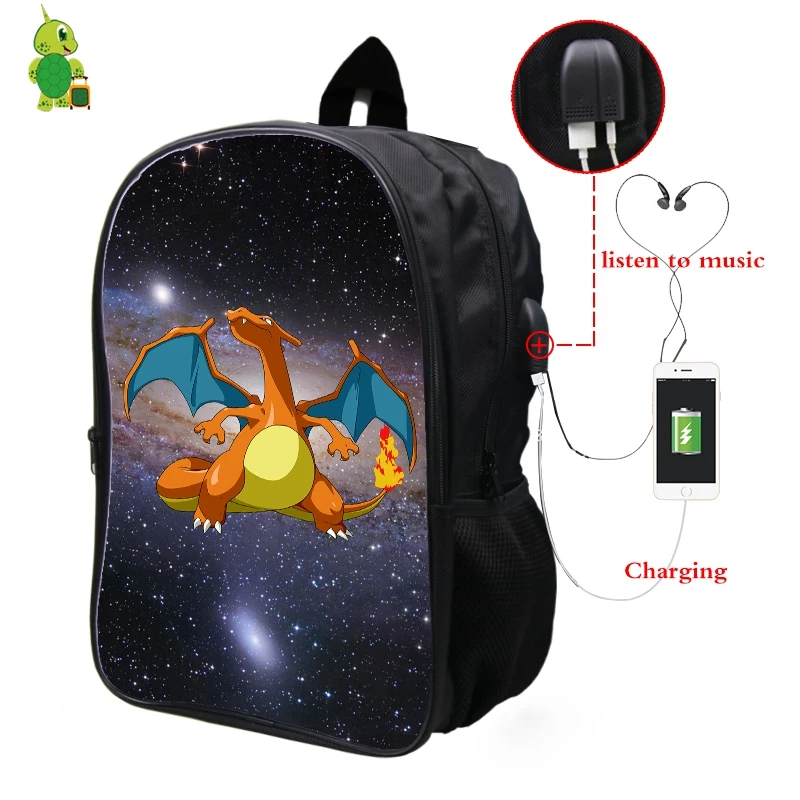25 Pokemon Charizard Galaxy Космический рюкзак Многофункциональный USB зарядка Разъем для наушников школьные сумки для подростков мужчин и женщин повседневный рюкзак - Цвет: 25