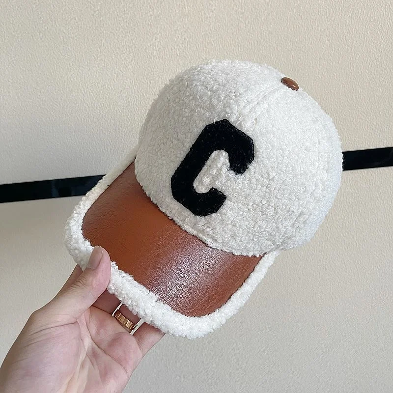 custom ball caps Unisex Winter Hat Letter C Embroidery Lamb Wool Baseball Cap Fashion Female Outdoor Leisure Warm Windproof Cap For Women Men ladies baseball cap