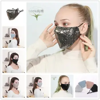 

Cool Shiny Sequins Masks Breathable ice silk Cotton Mouth Face Mask 1Pcs Washable