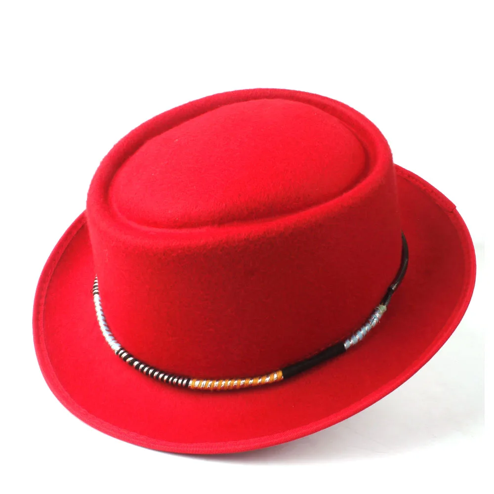 Red Модная мужская и женская шляпа-пирожок шерстяная шляпа Fedora для джентльмена Трилби шляпка для церкви танцевальный праздничный головной убор шляпа - Цвет: Red