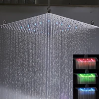 Black Rainfall Shower Head LED Light 20‘’ Large Rainfall Shower Faucet Head Square Brass Showerhead Color Changing Head 2