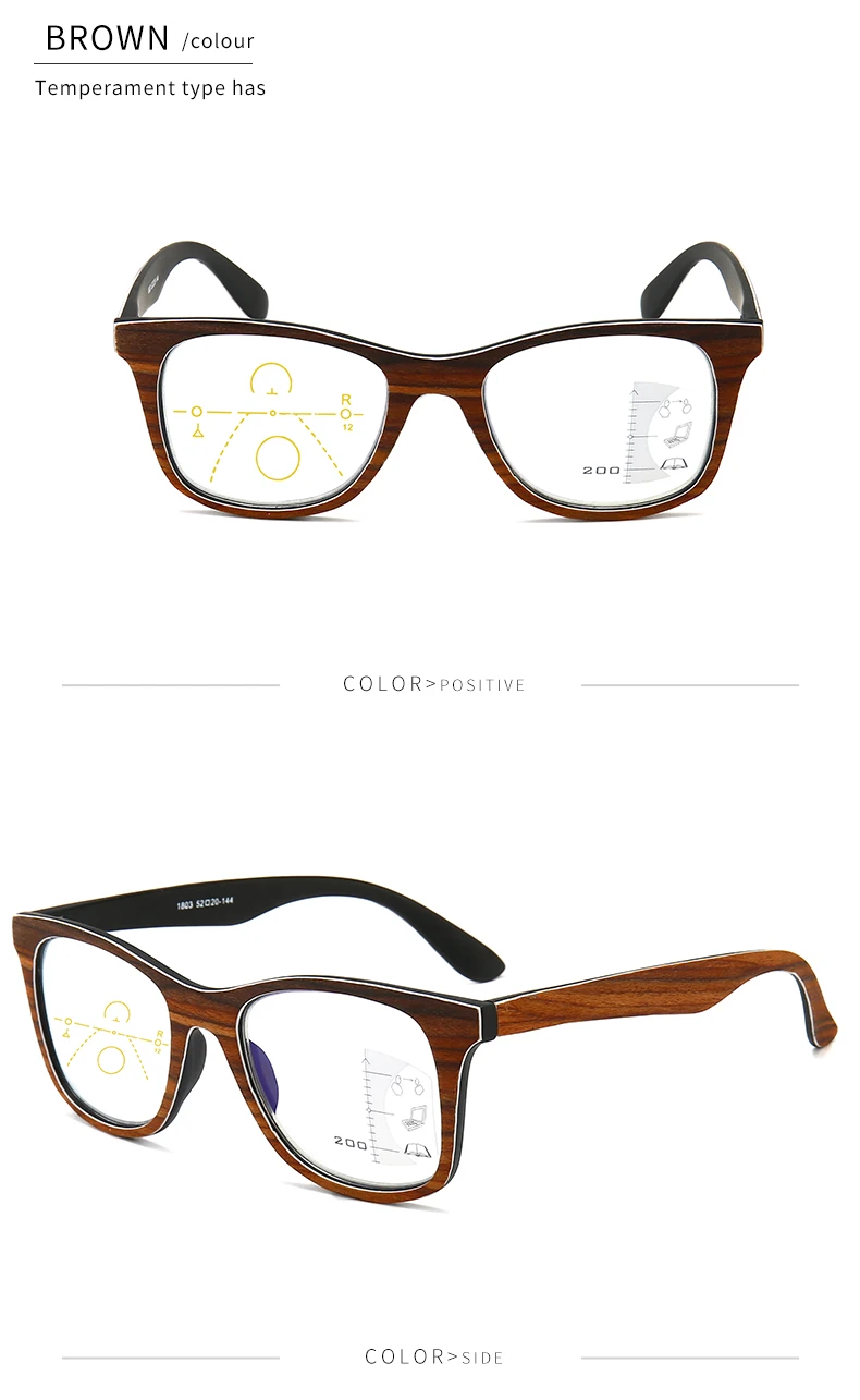 Модные прогрессивные очки, ручная оправа, очки по рецепту, мужские, мульти фокус, очки для чтения, женские, gafas de trabajo hombre - Цвет оправы: Темно-коричневый