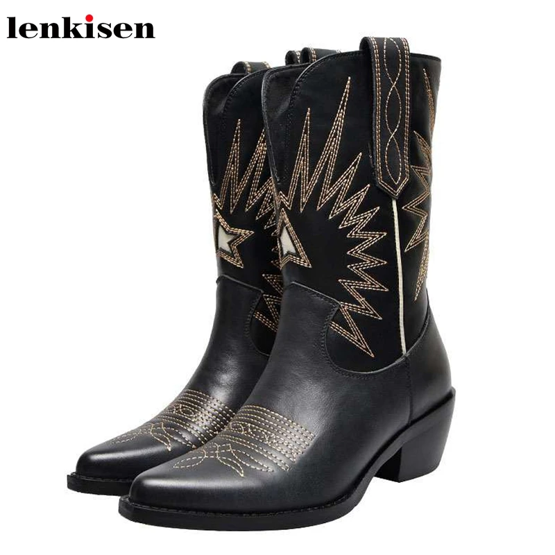 Lenkisen/уникальный дизайн Модные женские ботинки из натуральной кожи на высоком